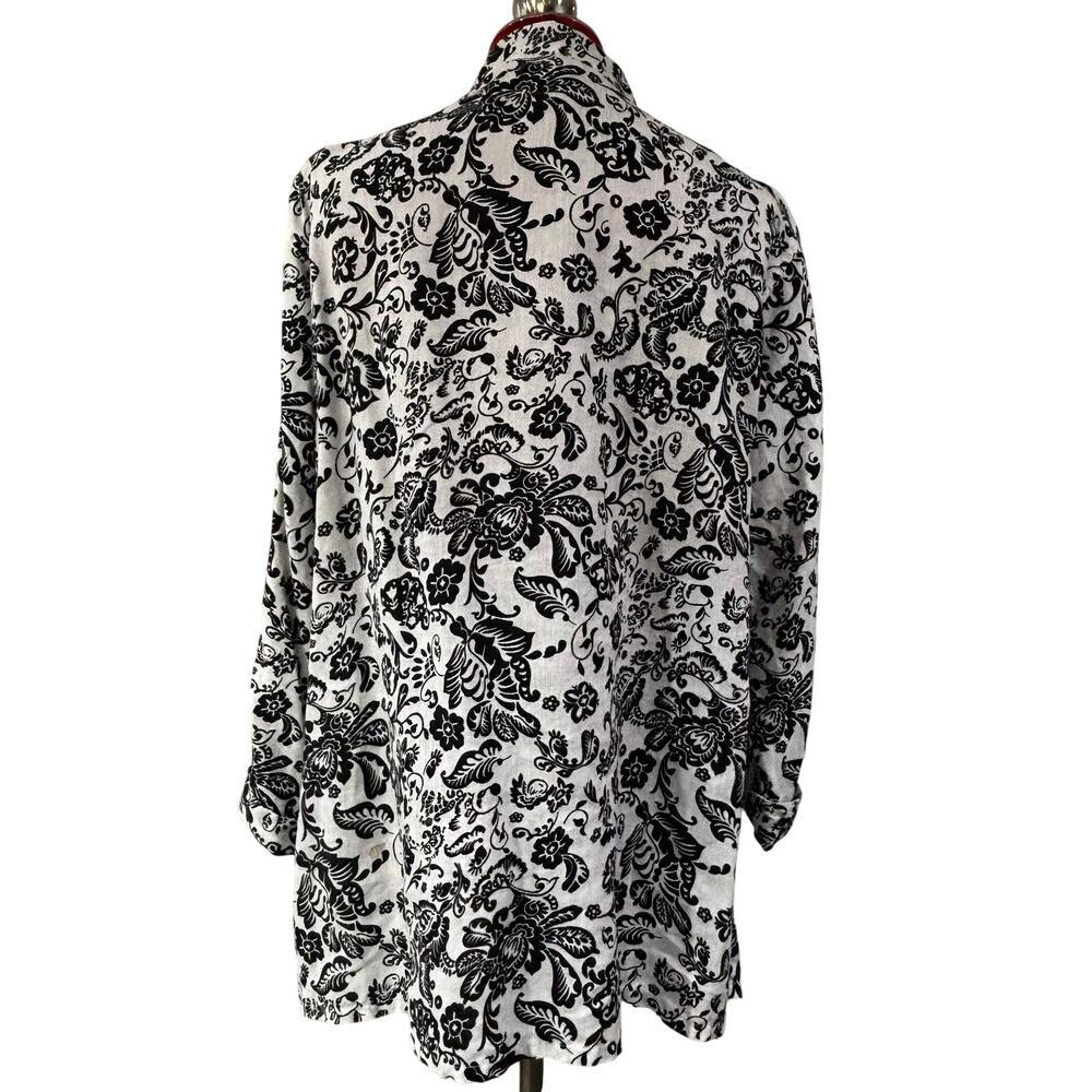 lily stanhope plus size 2X black white 3/4 cuffed sleeve linen tunic top blouse - Picture 8 of 9